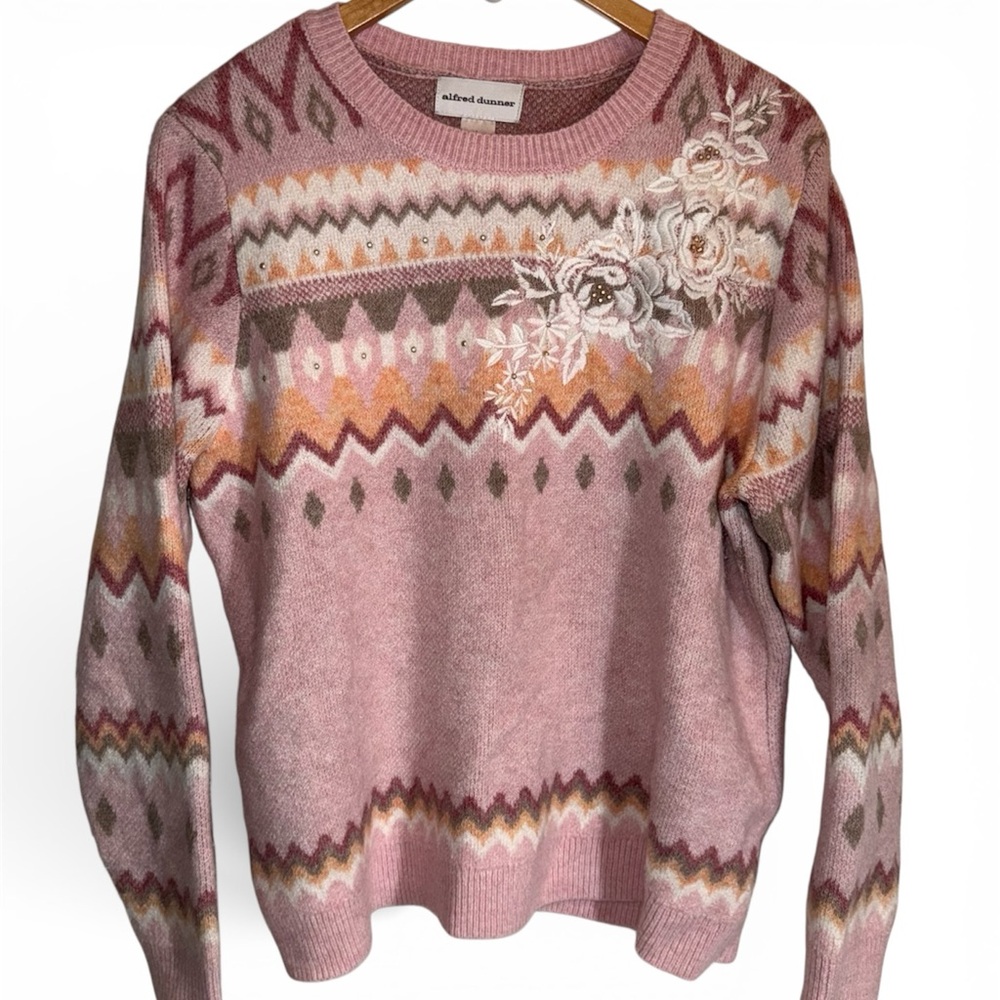 Alfred Dunner Pink Geometric Sweater sz L
